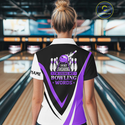 Custom bowling Quarter Zip shirts for women I'm not swearing, I'm using my bowling words purple shirt NQS7434