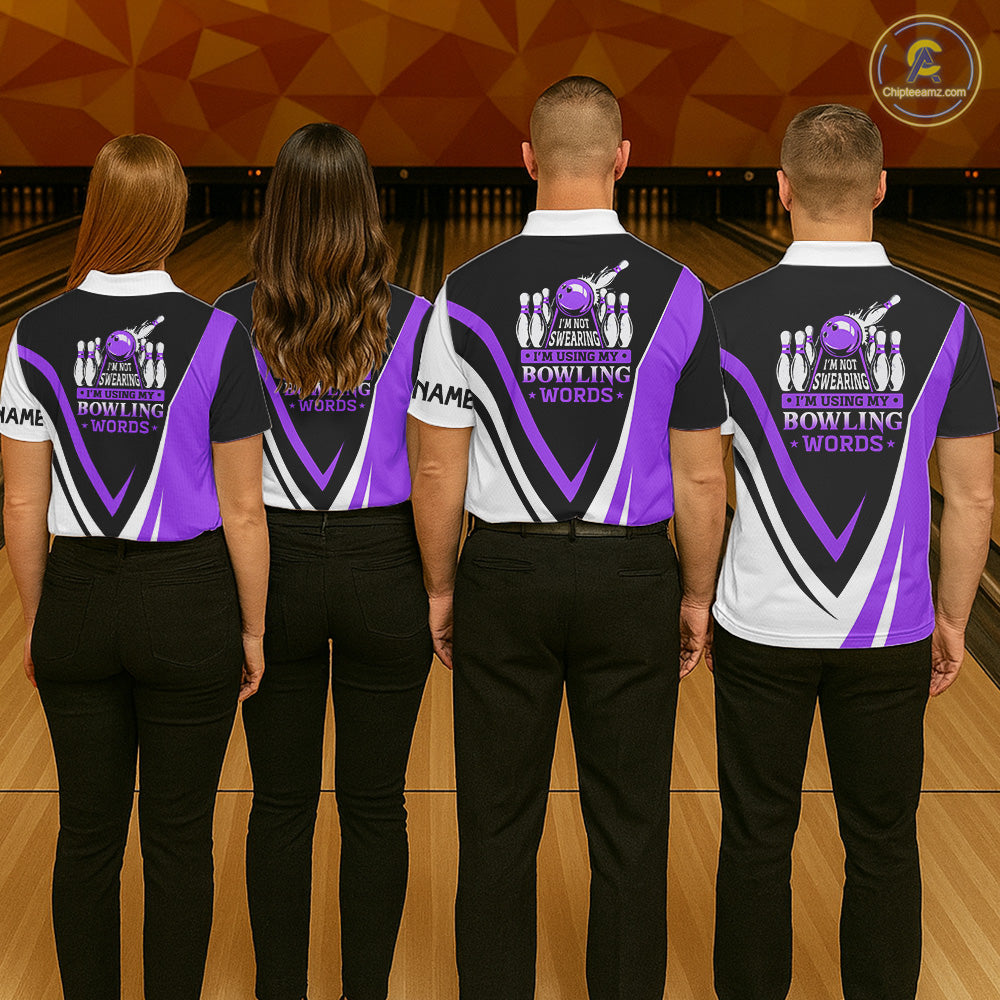 Custom bowling polo shirts for men I'm not swearing, I'm using my bowling words purple bowl shirts NQS7434