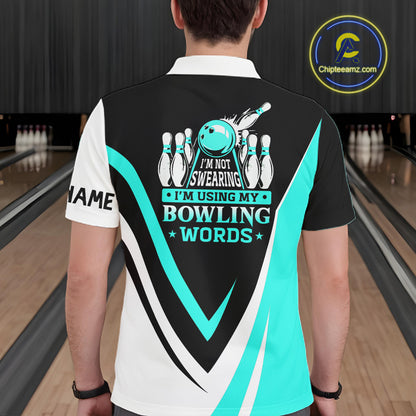 Custom bowling polo shirts for men I'm not swearing, I'm using my bowling words Cyan blue bowl shirts NQS7435
