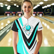 Load image into Gallery viewer, Custom bowling Quarter Zip shirts for women I'm not swearing, I'm using my bowling words Cyan shirt NQS7435
