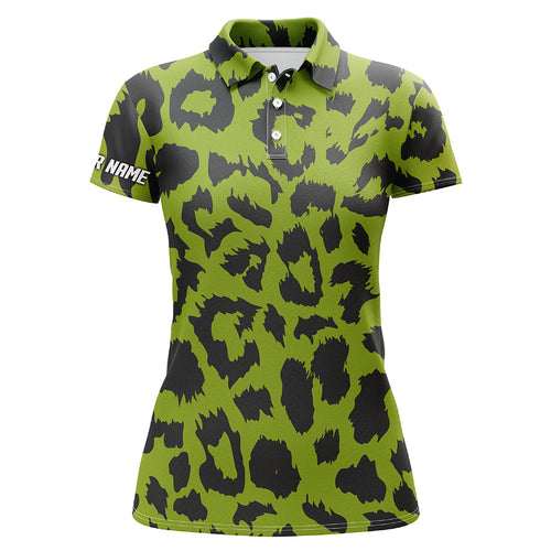 Womens golf polo shirt custom lime green leopard pattern team golf shirts, team golf shirts ladies NQS5431