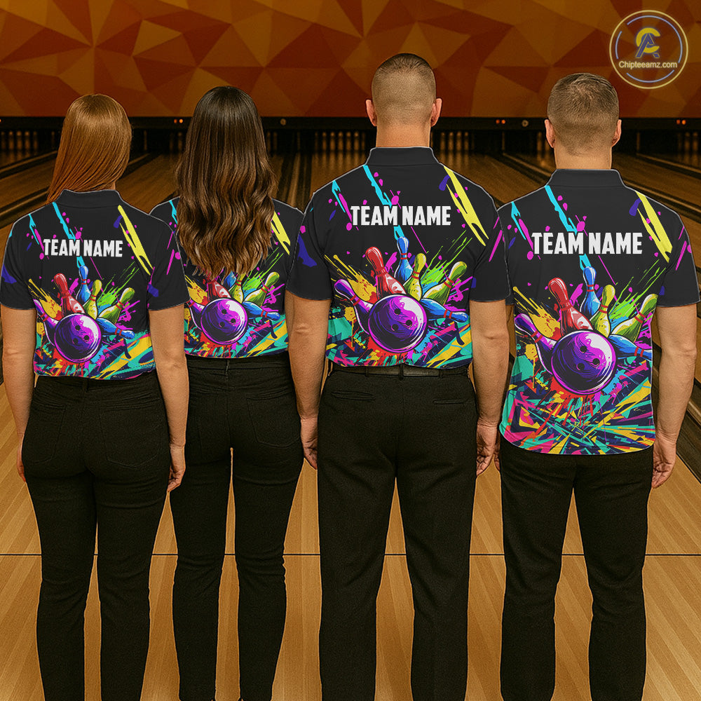 Colorful bowling jerseys Bowling Polo, 1/4 Zip Shirt for Men Custom Bowling Team shirts for bowlers NQS7597