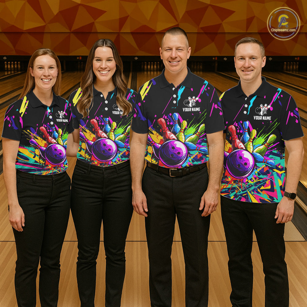 Colorful bowling jerseys Bowling Polo, 1/4 Zip Shirt for Men Custom Bowling Team shirts for bowlers NQS7597