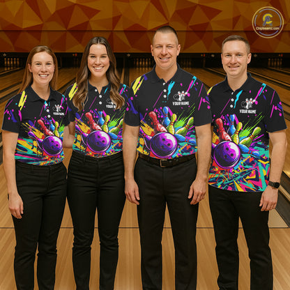 Colorful bowling jerseys Bowling Polo, 1/4 Zip Shirt for Men Custom Bowling Team shirts for bowlers NQS7597