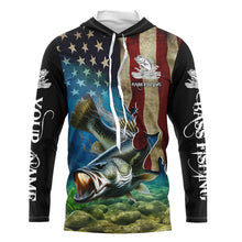 Load image into Gallery viewer, Largemouth Bass Fishing 3D American Flag Patriotic Customize name fishing shirts NQS432