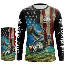 Load image into Gallery viewer, Largemouth Bass Fishing 3D American Flag Patriotic Customize name fishing shirts NQS432