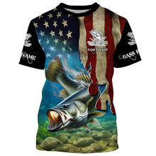 Load image into Gallery viewer, Largemouth Bass Fishing 3D American Flag Patriotic Customize name fishing shirts NQS432