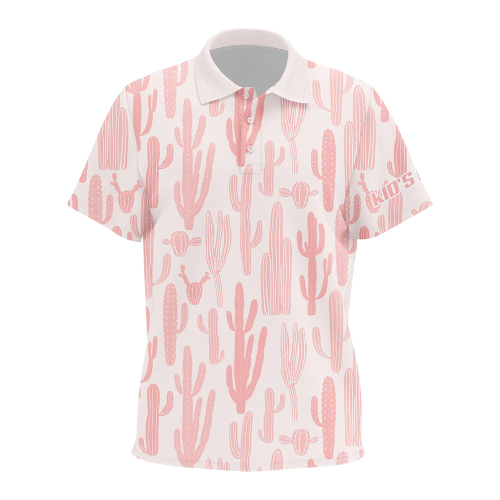 Personalized pink cactus pattern Kid golf polo shirt custom funny cactus golf gifts NQS8434