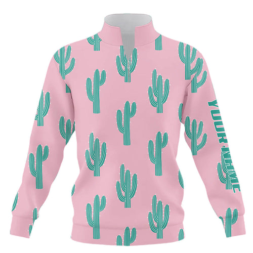 Personalized desert cactus pink pattern Quarter zip golf sweatshirt custom funny cactus golf sweater NQS8435