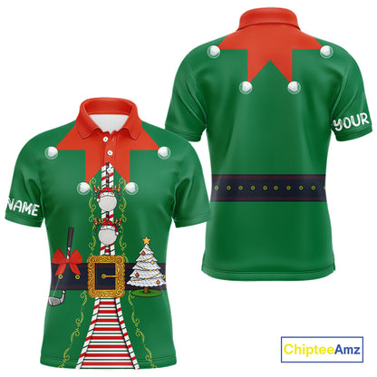 Green and Red Funny Elf Christmas Golf Polo shirts For Men Custom mens Christmas golf tops NQS11019