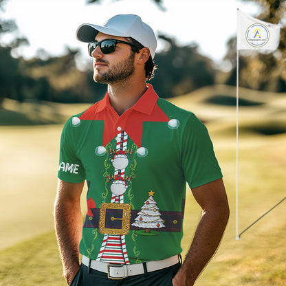 Green and Red Funny Elf Christmas Golf Polo shirts For Men Custom mens Christmas golf tops NQS11019