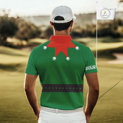 Green and Red Funny Elf Christmas Golf Polo shirts For Men Custom mens Christmas golf tops NQS11019