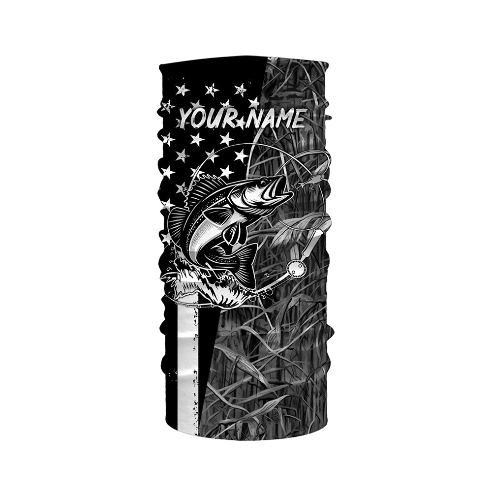 Walleye fishing custom name black American flag camo performance long sleeve fishing shirts for men NQSD99