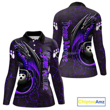 Load image into Gallery viewer, Black And Purple Custom Dragon Bowling Shirts For Women, Dragon Bowling Team Shirts NQS11621