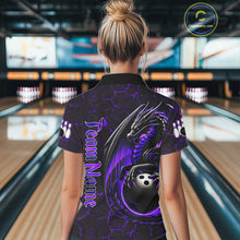 Load image into Gallery viewer, Black And Purple Custom Dragon Bowling Shirts For Women, Dragon Bowling Team Shirts NQS11621