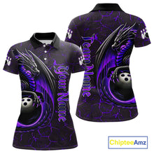 Load image into Gallery viewer, Black And Purple Custom Dragon Bowling Shirts For Women, Dragon Bowling Team Shirts NQS11621