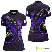 Load image into Gallery viewer, Black And Purple Custom Dragon Bowling Shirts For Women, Dragon Bowling Team Shirts NQS11621