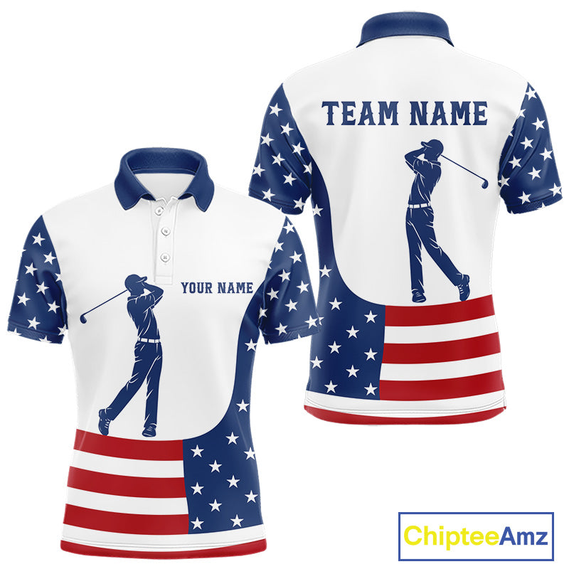 Red, White and Blue American Flag Golf polo shirt for men custom patriotic mens golf outfit NQS11728