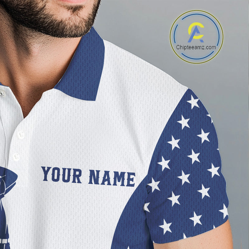 Red, White and Blue American Flag Golf polo shirt for men custom patriotic mens golf outfit NQS11728