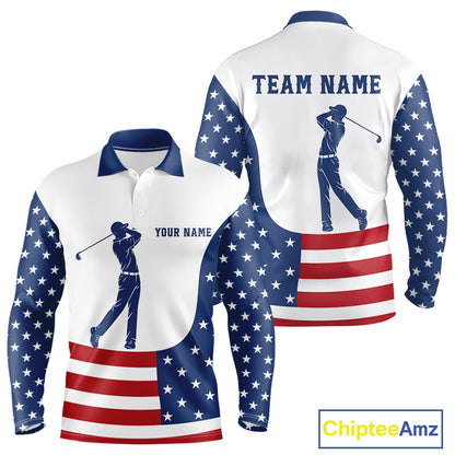 Red, White and Blue American Flag Golf polo shirt for men custom patriotic mens golf outfit NQS11728