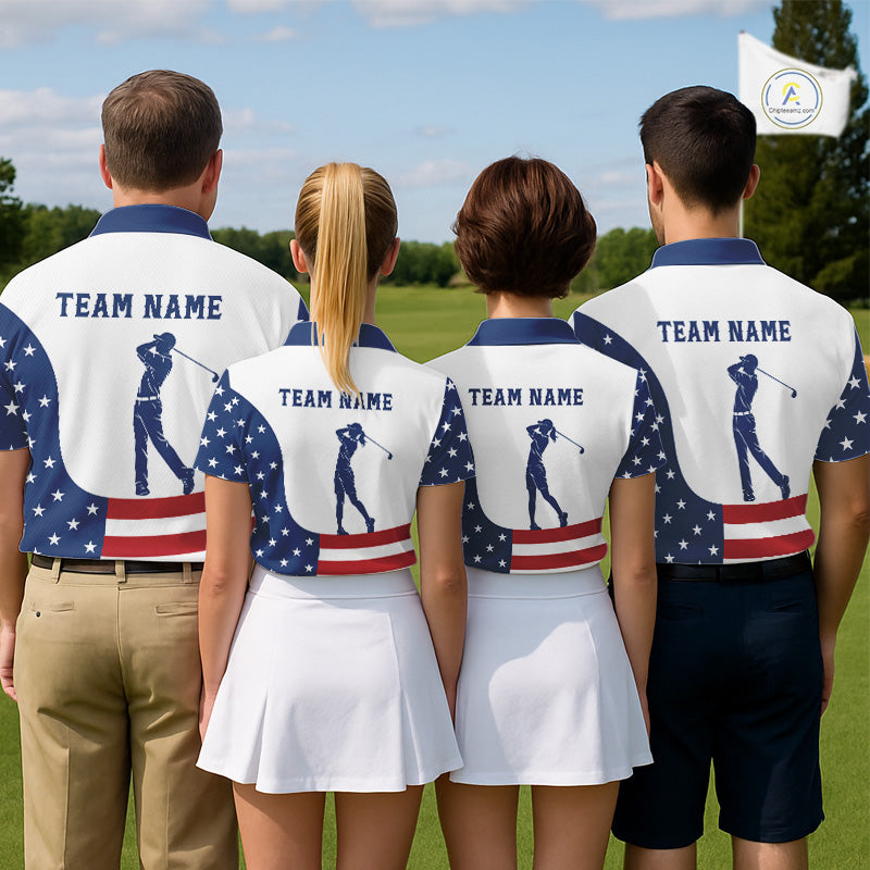 Red, White and Blue American Flag Golf polo shirt for men custom patriotic mens golf outfit NQS11728
