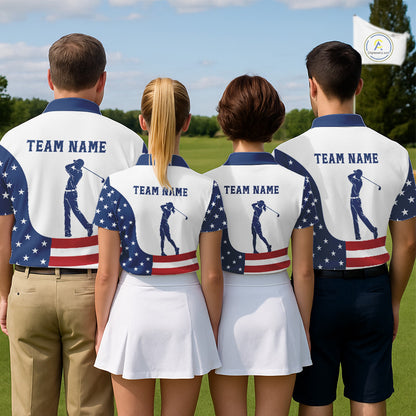 Red, White and Blue American Flag Golf polo shirt for men custom patriotic mens golf outfit NQS11728