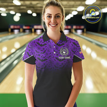 Load image into Gallery viewer, Purple Halloween pattern Custom American flag patriotic Bowling shirt for Women, Bowling team jersey NQS10415