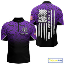 Load image into Gallery viewer, Purple Halloween pattern Custom American flag patriotic Bowling shirt for men, Bowling team jersey NQS10415