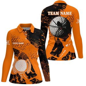 Black & Orange spider golf Womens golf polo shirts custom Halloween golf shirt, ladies golf attire NQS8445