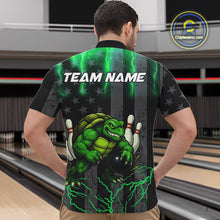 Load image into Gallery viewer, Black American flag Men's bowling shirts Custom Green lightning thunder Turtle Bowling Team Jerseys NQS10623