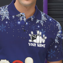 Load image into Gallery viewer, Funny Santa Drink Beer Blue snowflake Bowling Shirts For Men Custom Christmas Bowling Team Jerseys NQS11056