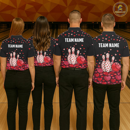 Funny Bowling Heart Pattern Valentine Bowling Shirts For Women Custom Bowling Gifts For her NQS11228