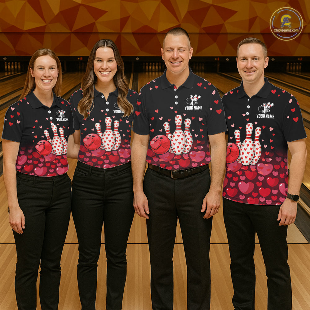 Funny Bowling Heart Pattern Valentine Bowling Shirts For Women Custom Bowling Gifts For her NQS11228