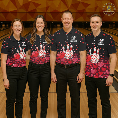 Funny Bowling Heart Pattern Valentine Bowling Shirts For Women Custom Bowling Gifts For her NQS11228