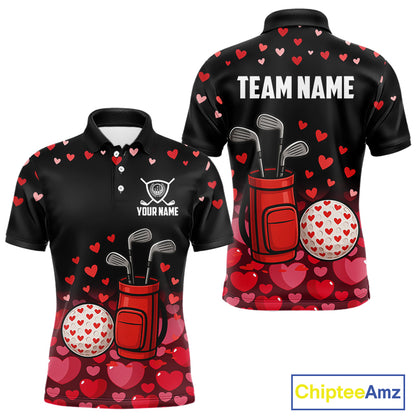 Funny Black and Red Heart Pattern Valentine Golf Shirts For Men Custom Valentine Golf Gifts For him NQS11229