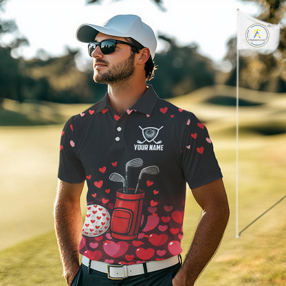 Funny Black and Red Heart Pattern Valentine Golf Shirts For Men Custom Valentine Golf Gifts For him NQS11229