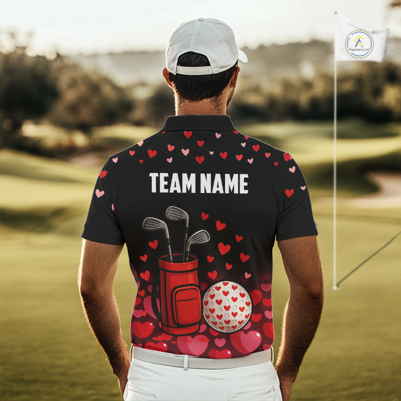 Funny Black and Red Heart Pattern Valentine Golf Shirts For Men Custom Valentine Golf Gifts For him NQS11229