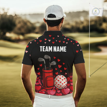 Funny Black and Red Heart Pattern Valentine Golf Shirts For Men Custom Valentine Golf Gifts For him NQS11229
