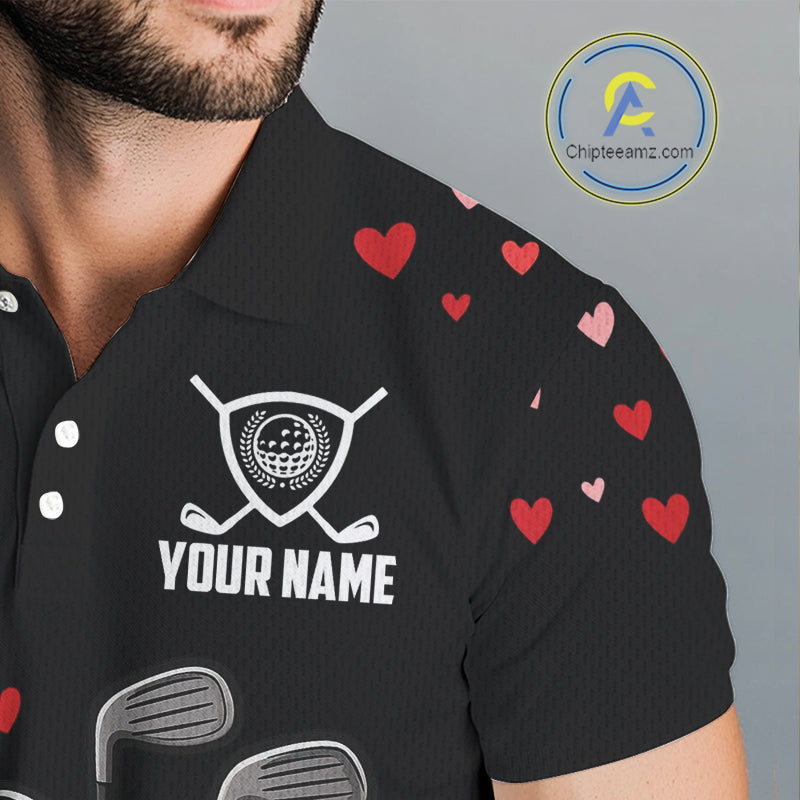 Funny Black and Red Heart Pattern Valentine Golf Shirts For Men Custom Valentine Golf Gifts For him NQS11229