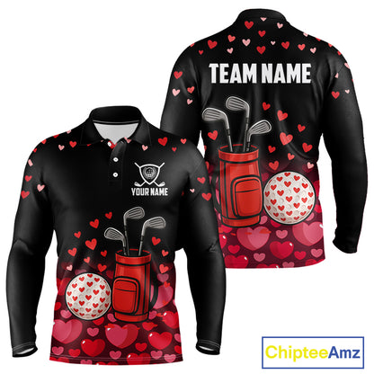 Funny Black and Red Heart Pattern Valentine Golf Shirts For Men Custom Valentine Golf Gifts For him NQS11229