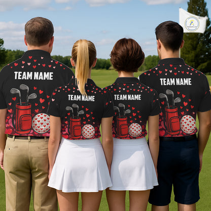Funny Black and Red Heart Pattern Valentine Golf Shirts For Men Custom Valentine Golf Gifts For him NQS11229