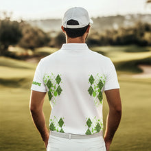 Load image into Gallery viewer, Green Leopard argyle pattern white Men golf polo shirts custom golf wear for men, unique golf gifts NQS9350