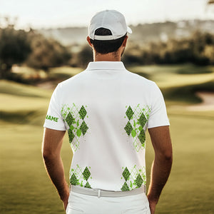 Green Leopard argyle pattern white Men golf polo shirts custom golf wear for men, unique golf gifts NQS9350