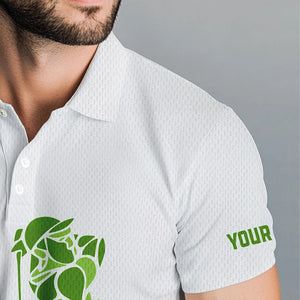 Green Leopard argyle pattern white Men golf polo shirts custom golf wear for men, unique golf gifts NQS9350