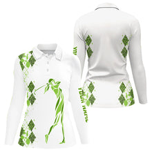 Load image into Gallery viewer, Green Leopard argyle pattern white Women golf polo shirt custom golf wear for women, unique golf gifts NQS9350