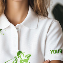 Load image into Gallery viewer, Green Leopard argyle pattern white Women golf polo shirt custom golf wear for women, unique golf gifts NQS9350