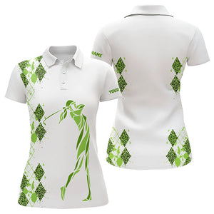 Green Leopard argyle pattern matching golf shirt for couples custom his and hers matching golf outfits NQS9350