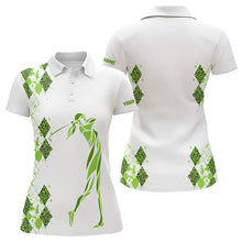 Load image into Gallery viewer, Green Leopard argyle pattern white Women golf polo shirt custom golf wear for women, unique golf gifts NQS9350