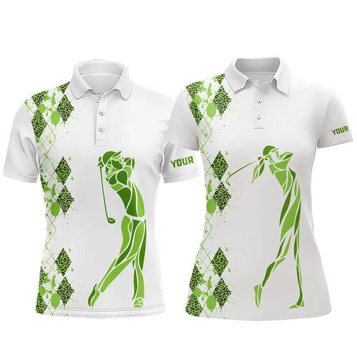 Green Leopard argyle pattern matching golf shirt for couples custom his and hers matching golf outfits NQS9350