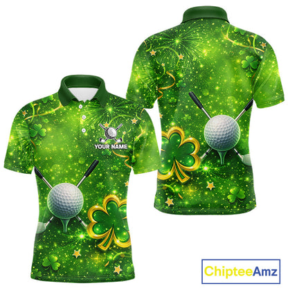 Happy St Patrick's Day Green and Gold Shamrock Mens Golf Polo Shirts Custom Golf Clothes for Men NQS11629